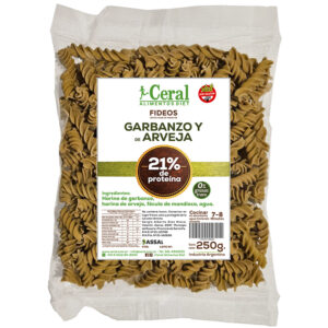 Tirabuzones sin gluten de harina de Arveja y Garbanzos
